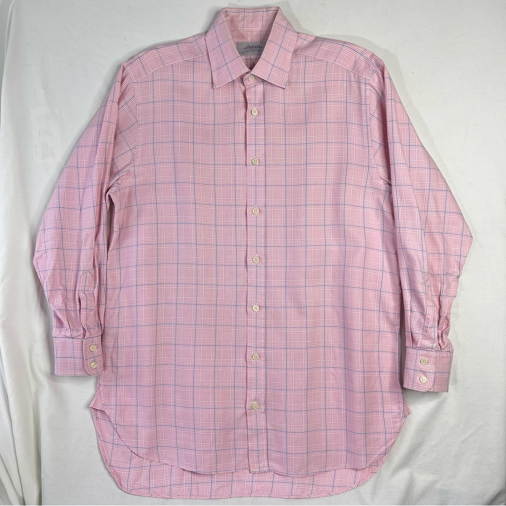 Men's Charles Tyrwhitt Dress Shirt Size 15 1/2 35 Pink Blue Check Long Sleeve